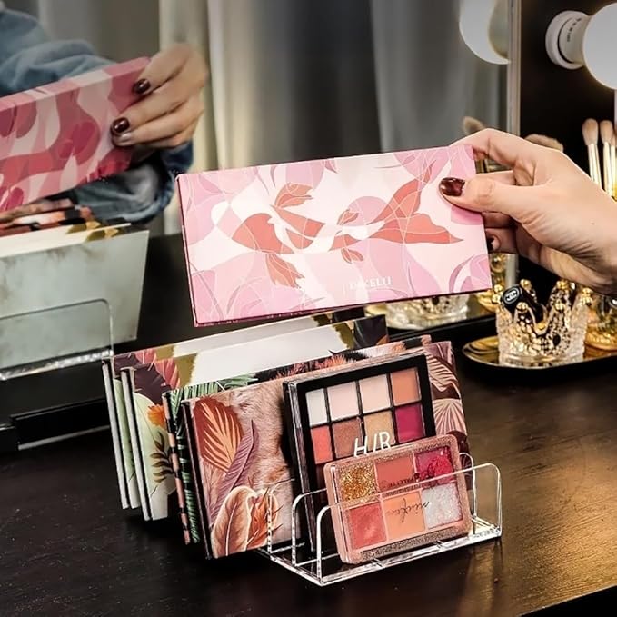 2 Pack Acrylic Eyeshadow Makeup Palette Organizer: Makeup Organizer for Drawer - 7-Section Cosmetic Display Case for Bathroom Vanity Countertop - Clear Cosmetic Organizer Storage Accessories