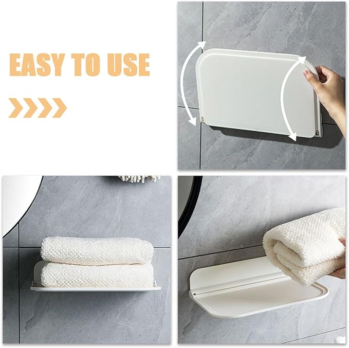 Luxshiny 2pcs Foldable Wall Shelf Bathroom Storage Rack for Towels and Soap, Space-Saving Fold Down Bathroom Shelves, Wall Mounted Organizer for Small and Large Spaces