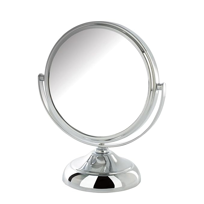 Small Tabletop Magnifying Mirror - 5.5” Diameter Mirror with 5X-1X Magnification - Chrome Finish - Model MC247C