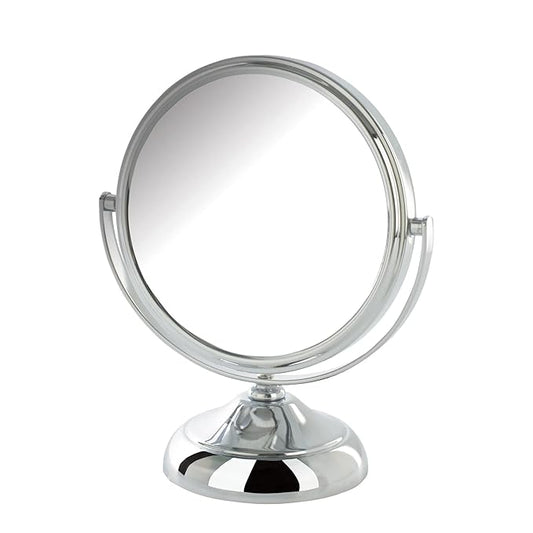 Small Tabletop Magnifying Mirror - 5.5” Diameter Mirror with 5X-1X Magnification - Chrome Finish - Model MC247C