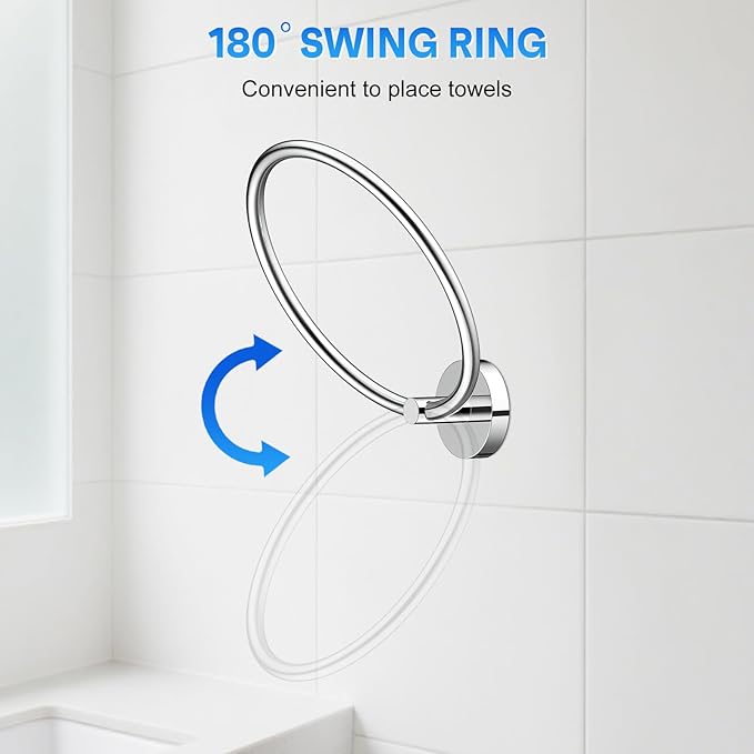 Hand Towel Holder Screw-in Mirror Silver Towel Ring for Bathroom Wall Stainless Steel Towel Hanger Round Towel Racks for Bathroom Decor and Accessories, 2 Packs