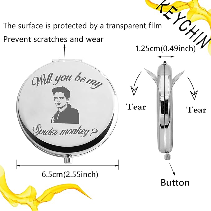 KEYCHIN Vampire Movie Pocket Mirror Vampire Edward and Bella Fans Gifts Will You Be My Spider Monkey Compact Mirror for Women Girls Teenager (Spider Monkey-S)