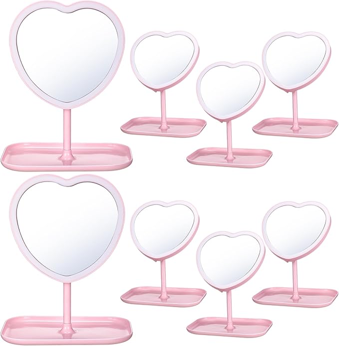 8 Pcs Spa Party Supplies 8 Heart Shaped Mirror Spa Party Mirror for Girls Sleepover Party Favors Makeup Mirror for Spa Party Sleepover Party Slumber Birthday Party Favor, Pink
