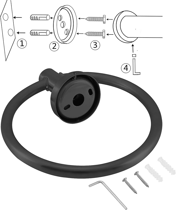 Towel Ring, Bathroom Hardware Accessories, Wall-Mounted Towel Ring, Simple Round Stainless Steel Towel Rack, for Bathroom and Kitchen (Black 2Pack)
