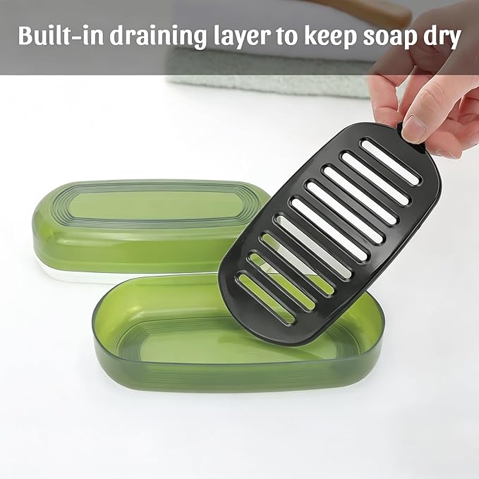OZNER Travel Soap Case for Two Bars, Leak Proof Shampoo Bar Holder Compatible with Kitsch Bars, Soap Container with Drainage Layer for Bathroom, Camping, and Gym, Easy to Clean (Green)