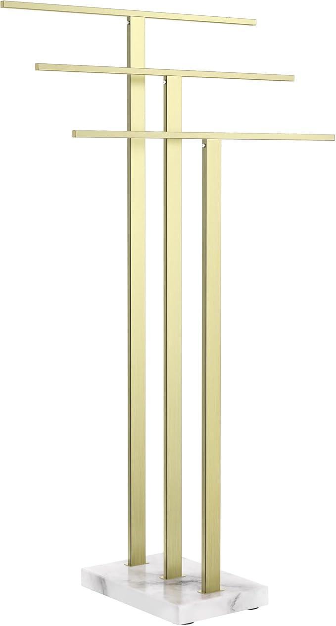 KES Standing Towel Rack 3-Tier with Marble Base, Brushed Gold Towel Rack Stand for Bathroom Floor, Fits Large Bath Towel & Hand Towel, 18/8 Stainless Steel, BTH217S3-BZ