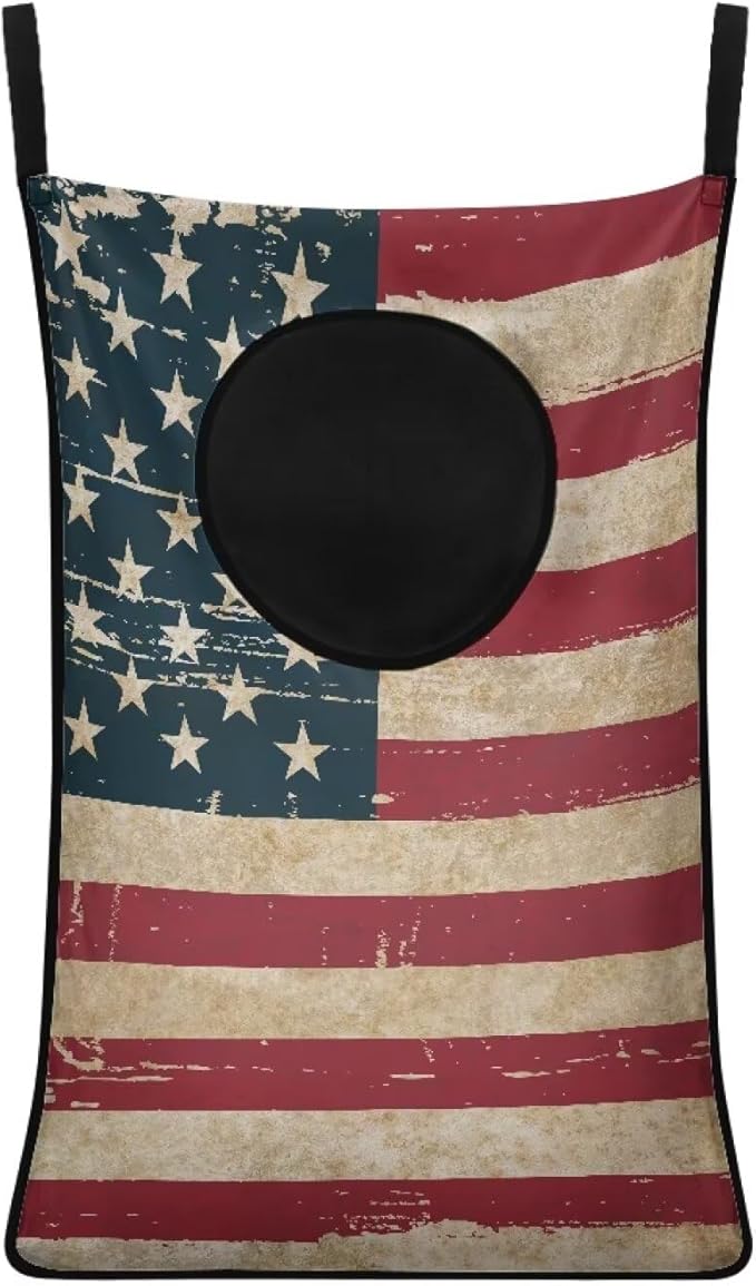 ZOUTAIRONG American Flag Over Door Laundry Hamper Hanging Laundry Bag for Bedroom/Bathroom Decor Space Saving Organizers Toys Storage Laundry Basket for 4th of July