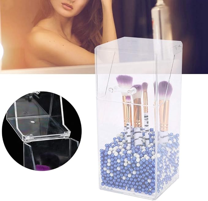 Brrnoo Acrylic Makeup Brush Holder with Lid, & Modern & Sleek, Transparent, Makeup Storage Box, Nail Brush Storage for DIY Nail Art & Salon