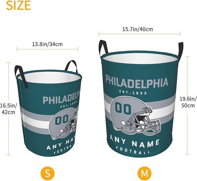 Custom Philadelphia Laundry Hamper - Personalized Football Style Laundry Basket - Customized Name And Number - Dirty Clothes Hamper Waterproof Large Capacity Hamper for Bedroom Bathroom Living Room