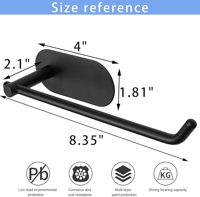 TocTen Hand Towel Holder/Towel Ring, No Drilling Stick on Wall Hand Towel Bar, SUS 304 Stainless Steel Hand Towel Rod, Strong Self Adhesive Hand Towel Rack/Hanger for Bathroom Kitchenn(Black, 2 Pack)