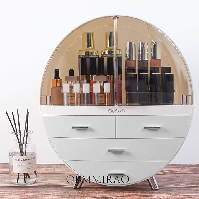 Elegant Dustproof Makeup Storage Organizer Box, Waterproof Large Cosmetics Organizer Storage with Drawers Skincare Cosmetic Display Cases for Countertop Bathroom Dresser Dedroom