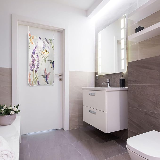 Hanging Laundry Hamper Over the Door with Stainless Steel Hooks Rack Dirty Clothes Wall Mounted Hamper Basket Bag 29.5X20inch Lavender Hummingbird