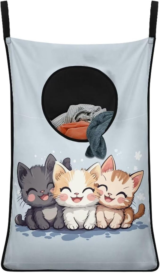 ZOUTAIRONG Cute Cat Hanging Laundry Bag Basketball Over The Door Laundry Hamper Zipper Laundry Basket Storage Organizers for Bedroom/Bathroom/Dorm/Closet