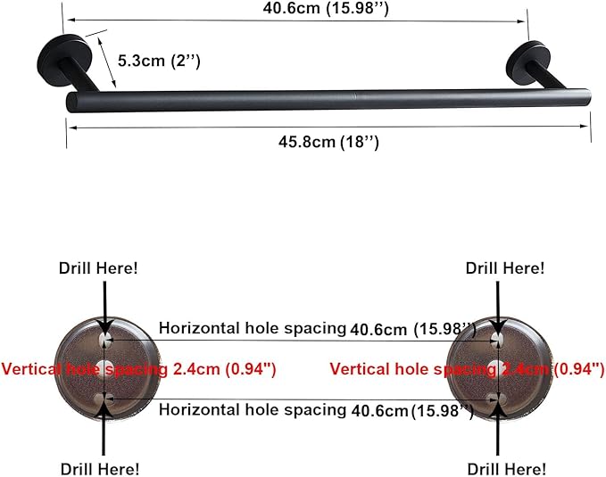 18 Inch Towel Bar Bathroom Towel Holder Wall Mount Sus304 Stainless Steel Towel Rack Bathroom Accessories for Shower Room Restroom (Matte Black)