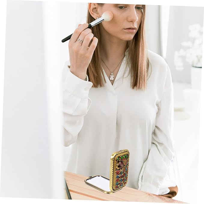 Beaupretty Vintage Mirror Vintage Makeup Mirror Portable Foldable Peacock Vanity Small Pocket Double- Sided Travel Portable Vanity