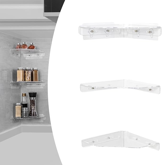 3PCs Acrylic Wall Shelves Corner Shelf Strong Adhesive Backing Decorative Display Shelving for Bathroom Bedroom Office Heavy Duty Adhesive Shelves