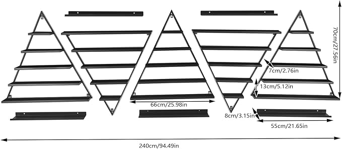10PCS Nail Polish Racks, 5 Tiers Triangular Nail Polish Racks, Nail Polish Shelf for Wall Cosmetics Display Racks for Perfume Lipstick Essential Oil Organize for Salons Beauty Shops (Black)