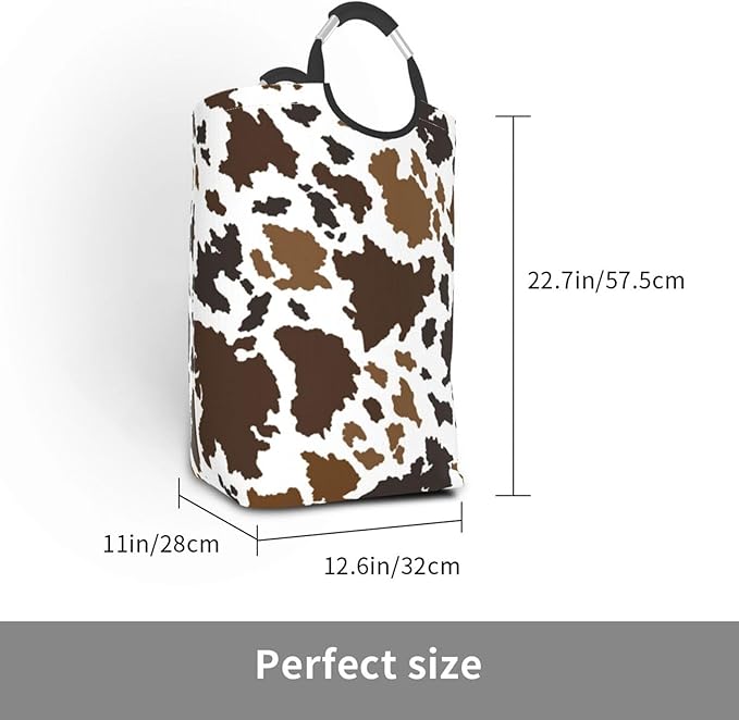 Cow Skin Laundry Basket Animal Laundry Hamper Cow Print Collapsible Baskets with Handle Dirty Clothes Hamper Bag for Dorm Family Bathroom Decor Storage 50L