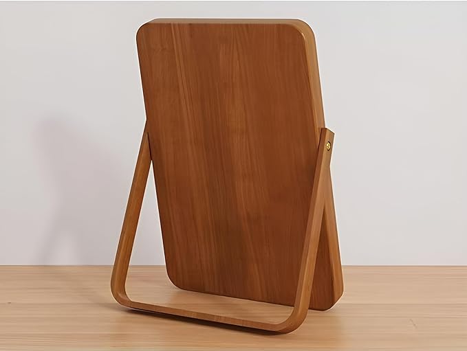Wooden Desktop Makeup Mirror, Rectangular Tabletop Vanity Mirror with 360° Rotation, Portable High-Definition Single-Sided Cosmetic Mirror for Dressing Table, Bedroom & Bathroom (Walnut Wood)