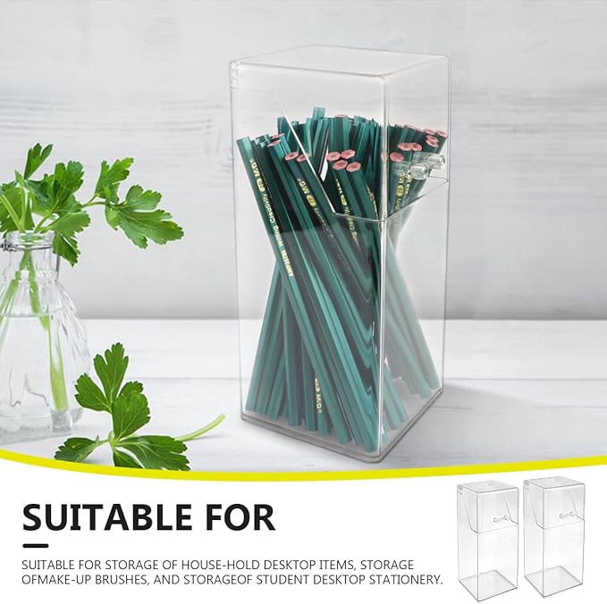 2Pcs Acrylic Makeup Brush Organizer with Lid, Clear Makeup Brush Holders Brush Storage Dust Proof Box Makeup Organizer for Dressing Tables and Vanity