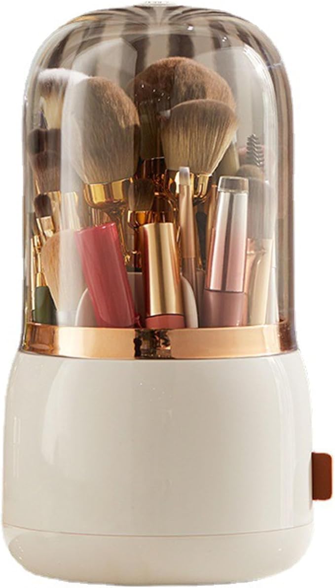 Makeup Brush Holder, Makeup Brush Organizer Makeup Brush Holder Organizer with Lid 360?? Rotating Makeup Storage for Home (White)
