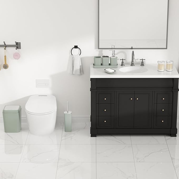 XLHOMO Bathroom Set, Sage Green Bathroom Accessories Set with Press-on Lid Bathroom Trash Can, Soap Dispenser, 10PC Bathroom Accessory Set for Home