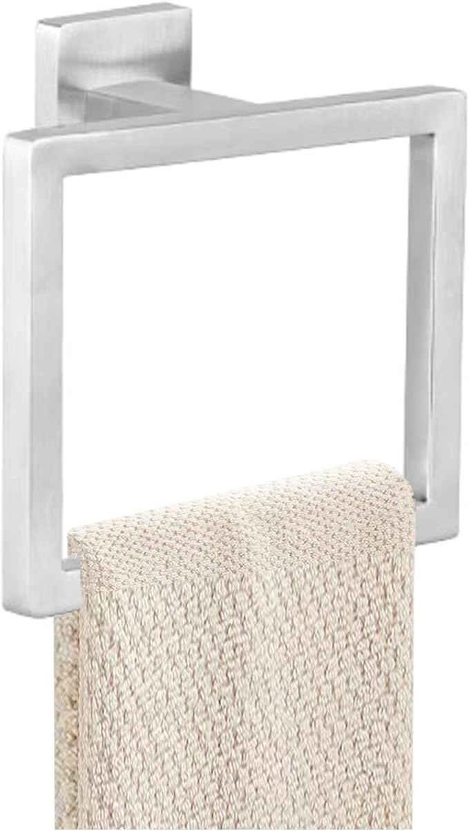 Towel Ring - Thicken SUS 304 Stainless Steel Towel Holder, Towel Racks for Bathroom, Square Modern Design Hand Towel Holder, Contemporary Hand Towel Bar - Brushed Nickel