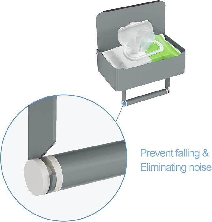 JUYSON Toilet Paper Holder with Shelf, Flushable Wipes Dispenser Fits for Bathroom Wipe Storage, Keep Your Wipes Hidden Out of Sight - SUS304 Stainless Steel Wall Mount Organizer (Grey)