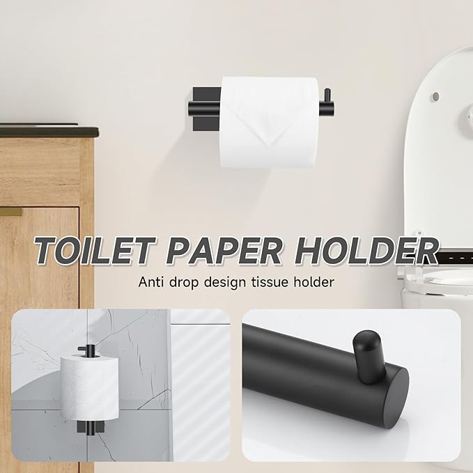 Matte Black Bathroom Hardware Accessories Towel Bar Set, 10 Pieces Bathroom Towel Bar Holder Set, 23.6 Inch Stainless Steel Toilet Paper Holder Towel Racks for Bathroom Wall Mounted