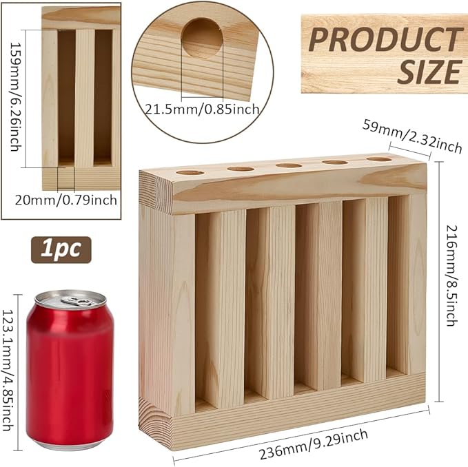 FINGERINSPIRE Wooden Essential Oils Storage Rack 5 Slots Oil Bottle Display Holder PapayaWhip Color Rectangle Wood Holder Tabletop Display Stand for Perfume Storage