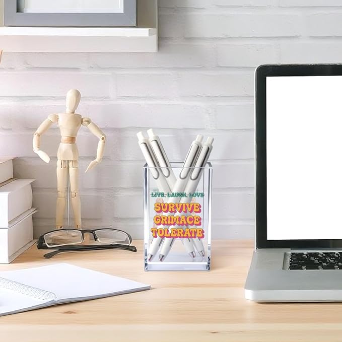 Live Laugh Love Funny Anti Cliche Acrylic Cosmetic Pencil Pen Holder Cup, Funny Sarcastic Desk Acrylic Brushes Storage Gifts for Woman Friend Colleague Boss Teacher, Daughter Graduation Gifts