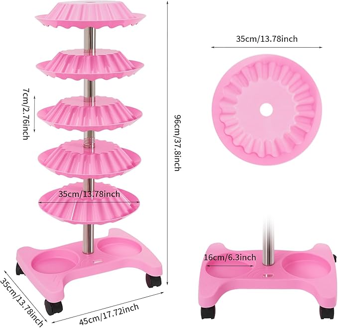 Nail Polish Trolley Organizer, 5 Tiers 360° Rotating Tray Nail Polish Spinning Rack Display Stand with Wheels, Display Rolling Cart for Spa Home Use