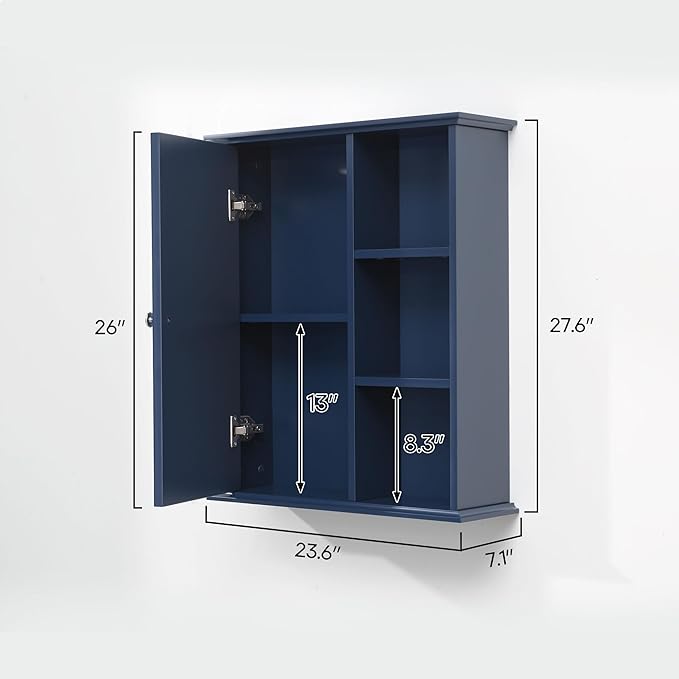 The Wide Usage Wall Medicine Cabinet with Storage Shelves & Anti-Dust Door for Bathroom, Living Room, Kitchen, Entryway,Bedroom (Blue)