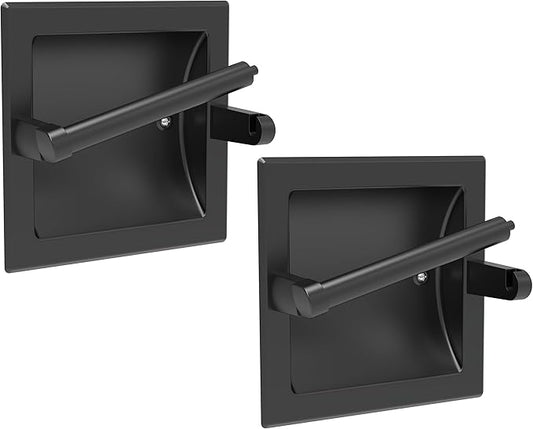 Toilet Paper Holder 2 Pack, Recessed Pivoting Toilet Paper Holder Wall Mount Stainless Steel for Large Rolls in Bathroom (Matte Black)
