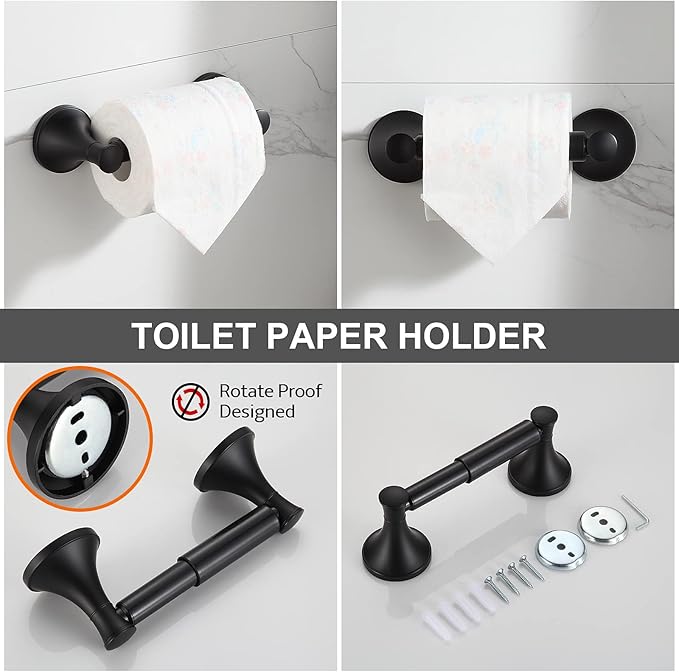 Black Bathroom Hardware Set - 4-Piece Towel Holder Set with 18 or 24 Inch Towel Bar