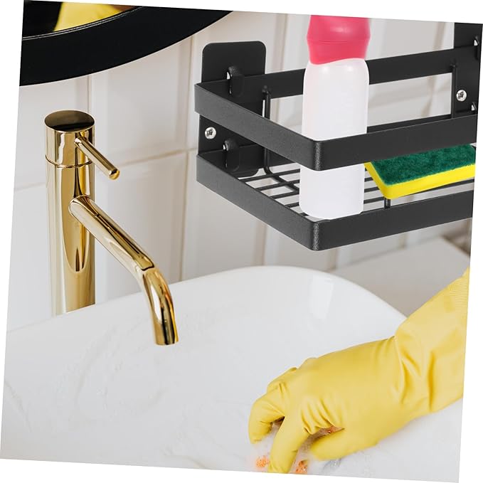 Mobestech Wall Mounted Bathroom Storage Rack Adhesive Iron Art Shelf for Bathroom Kitchen and Bedroom No Drill Organizer for Makeup Toiletries and Seasoning Modern Design