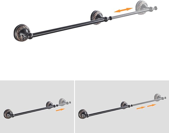 Oil Rubble Bronze Brass Single Towel Bar, Adjustable 15.5 to 27.5 Inch Bath Towel Bar Rack for Bathroom Towel Holder, Wall Mounted Black Bathroom Hardware Accessories,Pattern Carving Design