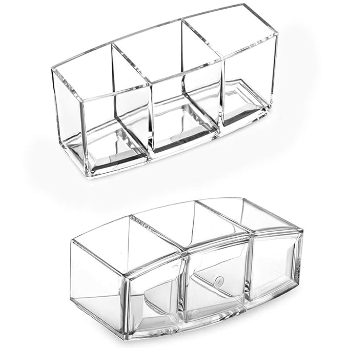 Hekyip Cosmetic case Clear Makeup Brush Holder, 3 Slot Acrylic Cosmetic Brushes Storage, Eyeliners Eyebrow Pencil Display Case