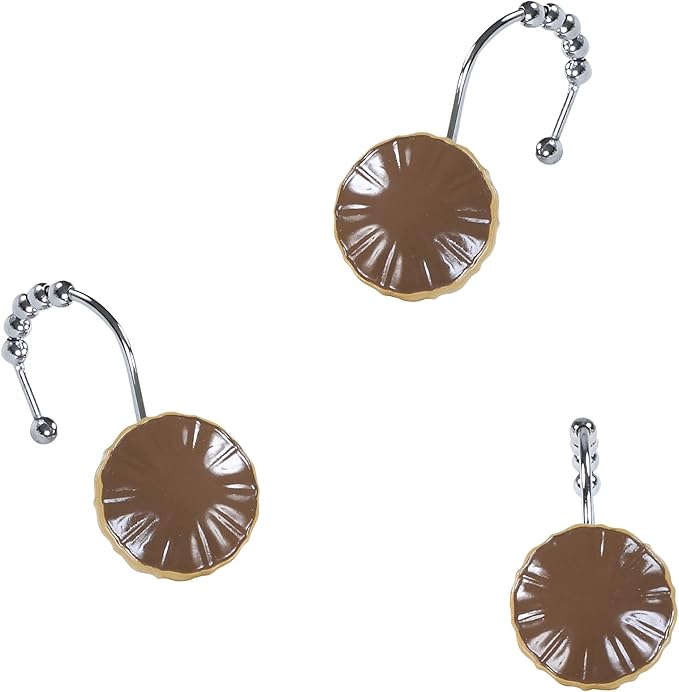 Sterling Brown Decorative Shower Curtain Hooks,Chocolate Roller Ring Balls Designed Hooks for Bathroom Curtains,Set of 12