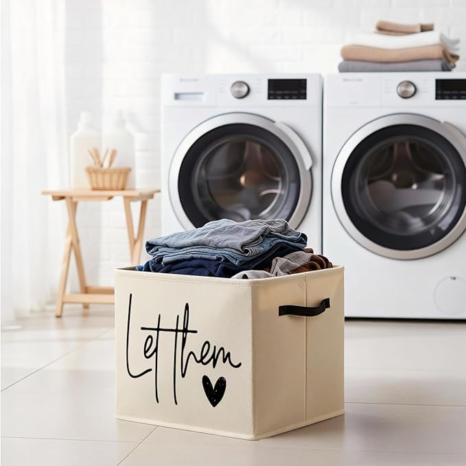 Inspirational Let Them Storage Bin Box with Handles, Mental Health Gifts, Positive Affirmation Quote Foldable Baskets Organizer for Bedroom Bathroom Home Clothes Toys Books
