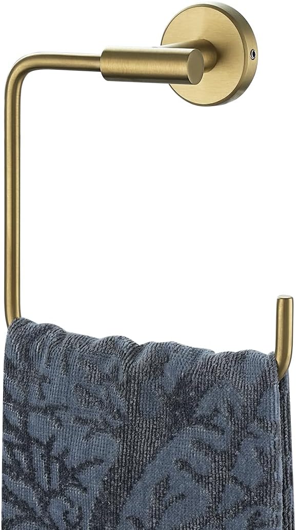 JQK Towel Ring Brushed Gold, Stainless Steel Square Ring Towel Holder for Bathroom, 6 Inch Brushed Gold Wall Mount, TR140-BG