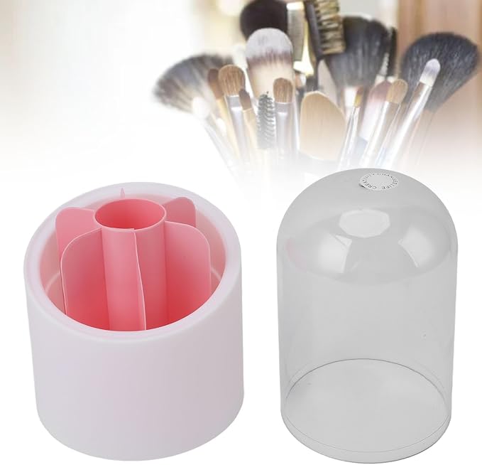 AUNMAS Rotating Makeup Brush Holder, 4.9 x 9.3in Plastic Makeup Brush Storage Organizer Anti Dust Makeup Brushes Organizer with Lid and 8 Brushes ()