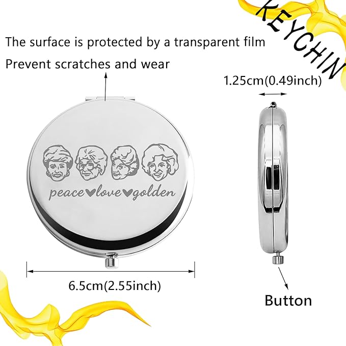 KEYCHIN Golden TV Show Pocket Mirror - Sophia Dorothy Blanche Rose Fans Gift - Compact Makeup Mirror for Women, Girls & Teenagers