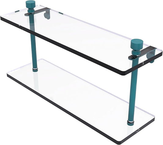 Allied Brass FT-2/16-GLT Foxtrot Collection 16 Inch Two Tiered Glass Shelf, Glokzin Teal