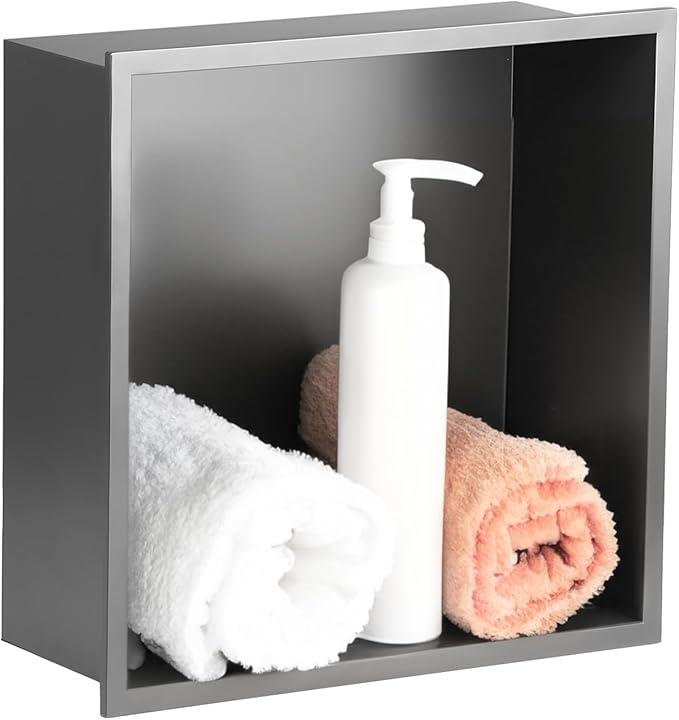 SaniteModar Shower Niche, Stainless Steel Shower Niche No Tile Needed, Recessed for Bathroom Storage (Gray, 12x12)