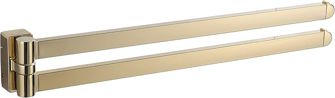 BGL Swivel Towel Bar Brushed Gold,Two Arms Wall Mount Towel Hanger Holder for Bathroom Organizer