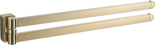 BGL Swivel Towel Bar Brushed Gold,Two Arms Wall Mount Towel Hanger Holder for Bathroom Organizer