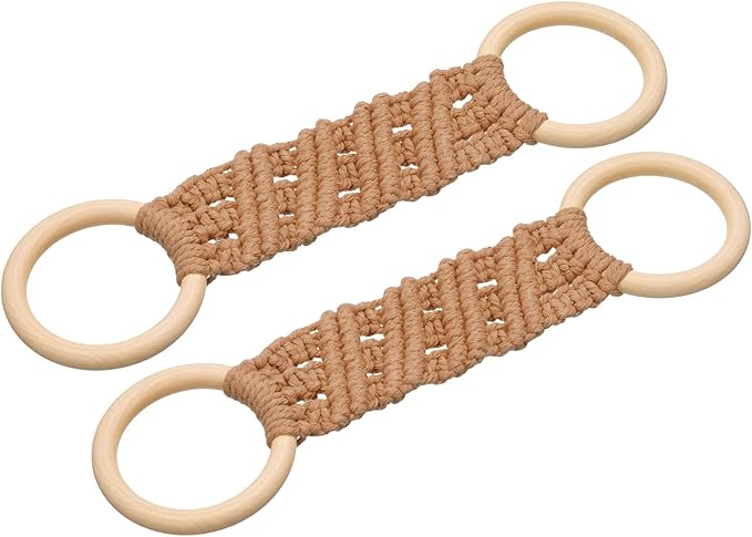 uxcell 2Pcs Kitchen Dish Towel Holder, 11"x3" Crochet Towel Ring with Hanging Loop for Cabinet House Oven Stove Door, Light Red