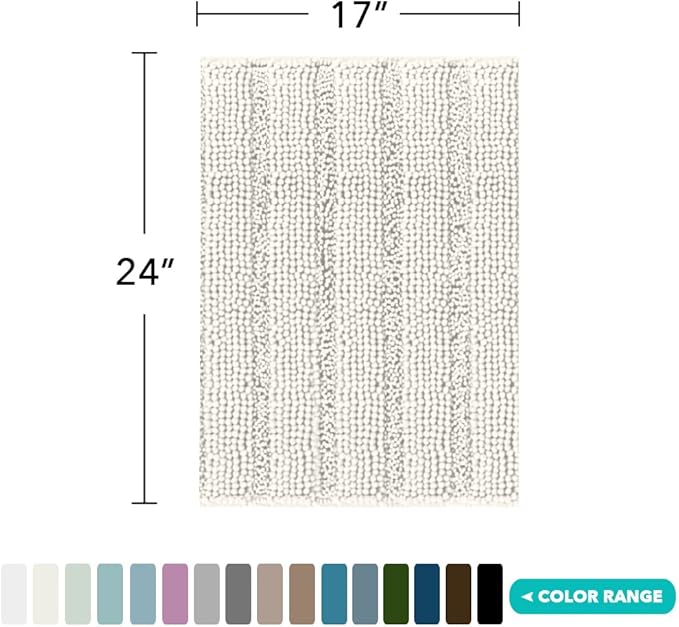 Turquoize Luxury Chenille Bath Rug for Bathroom Rugs Extra Absorbent Bath Mat Non Slip Microfiber Shower Rug for Bathroom Microfiber Shaggy Carpet Rug Size, 17"x 24", Cream