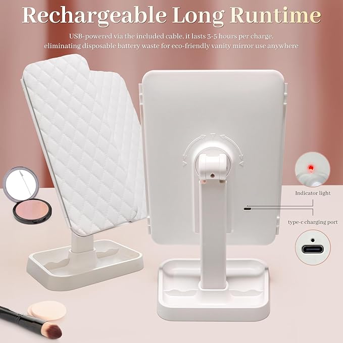 LED Tri-Fold Vanity Mirror with Lights, Touch Screen and 3X/2X/1X Magnification with 3 Color & Adjustable Brightness, Portable Rechargeable Makeup Mirror Pro with Lights Dollar for Desk Dorm Travel
